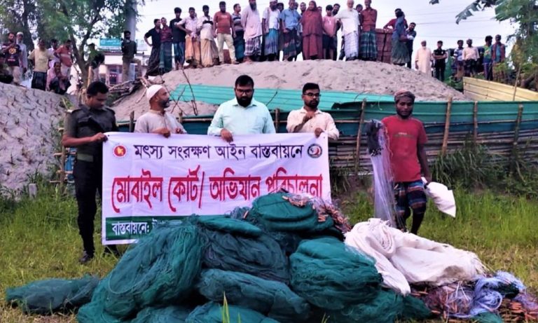 কালিহাতীতে নিষিদ্ধ চায়না জাল পুড়িয়ে ধ্বংস