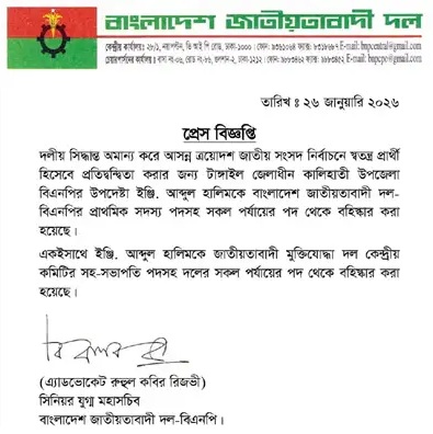 কালিহাতীতে বিএনপির বিদ্রোহী প্রার্থী আব্দুল হালিমকে বহিস্কার
