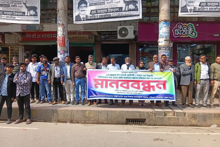 টাংগাইলে ১০ম গ্রেড এ কোটা সংরক্ষণ প্রস্তাবের প্রতিবাদে ডিপ্লোমাধারীদের মানববন্ধন